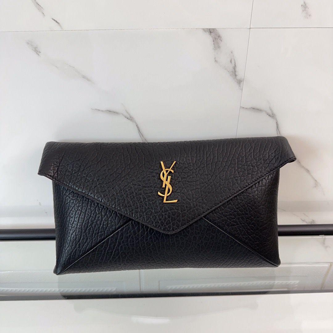Black Envelope Clutch Bag – Luxe Gold Accent