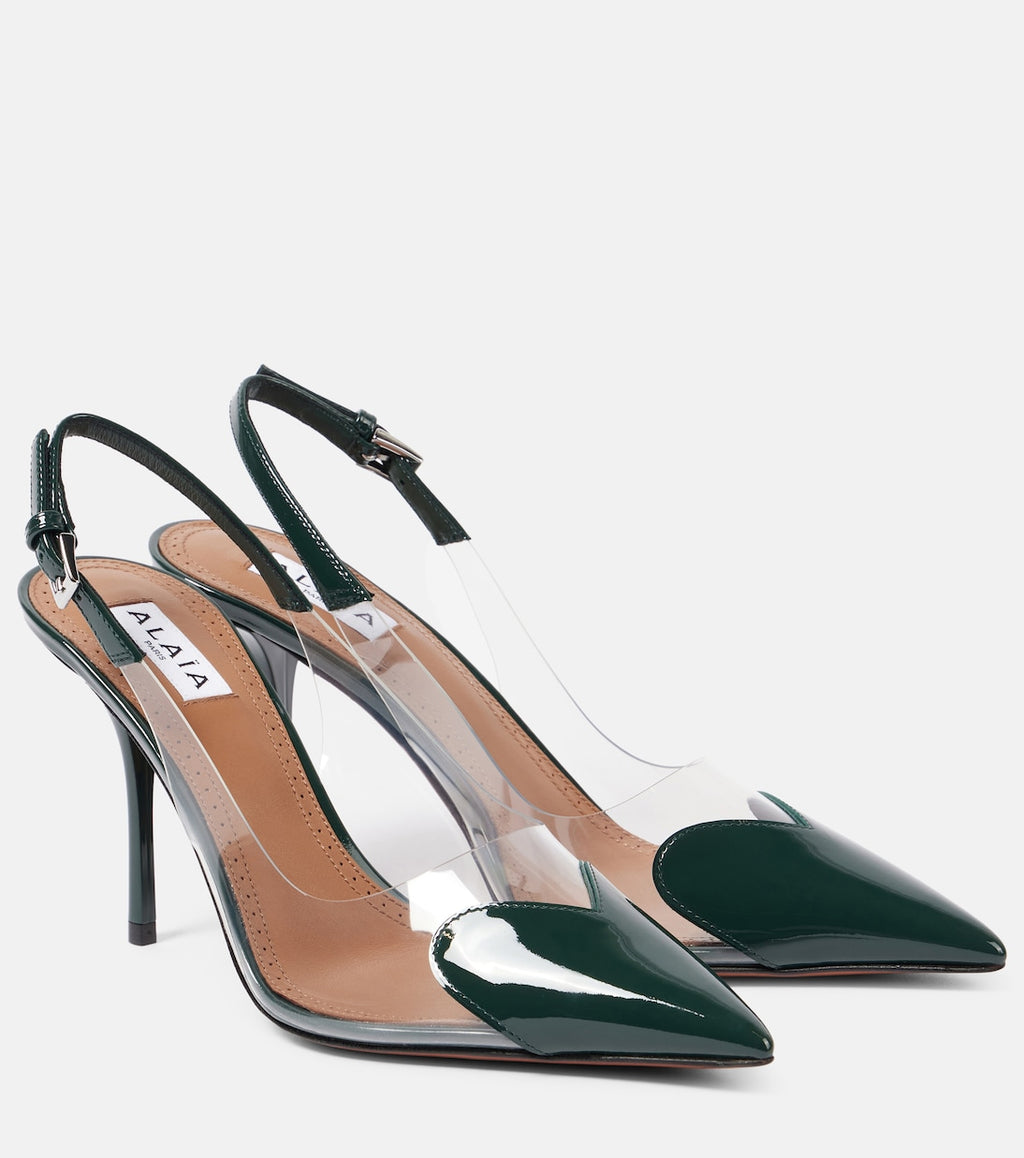 Elegant Clear Slingback Heels – Emerald Green Pointed Toe