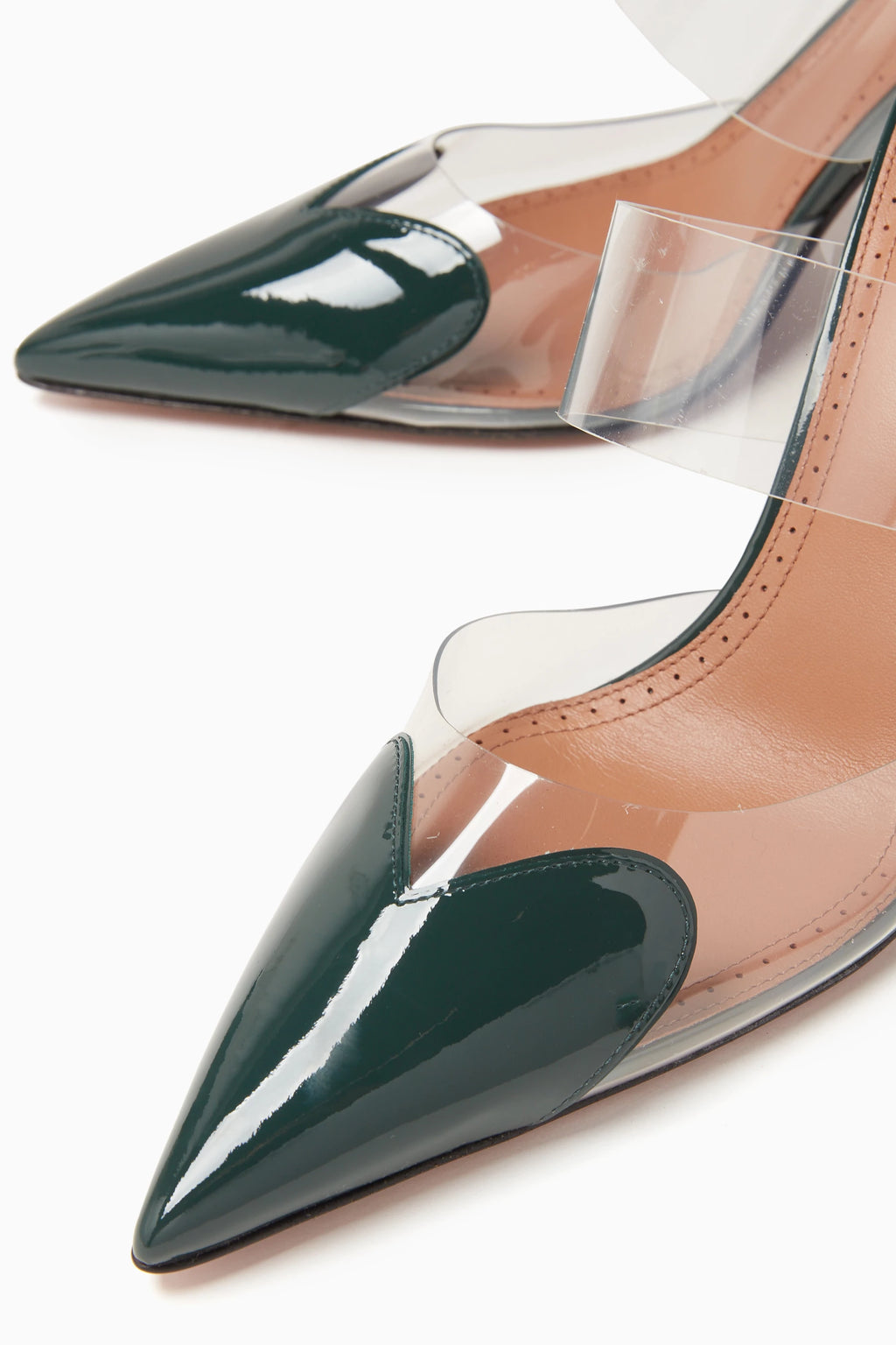 Elegant Clear Slingback Heels – Emerald Green Pointed Toe