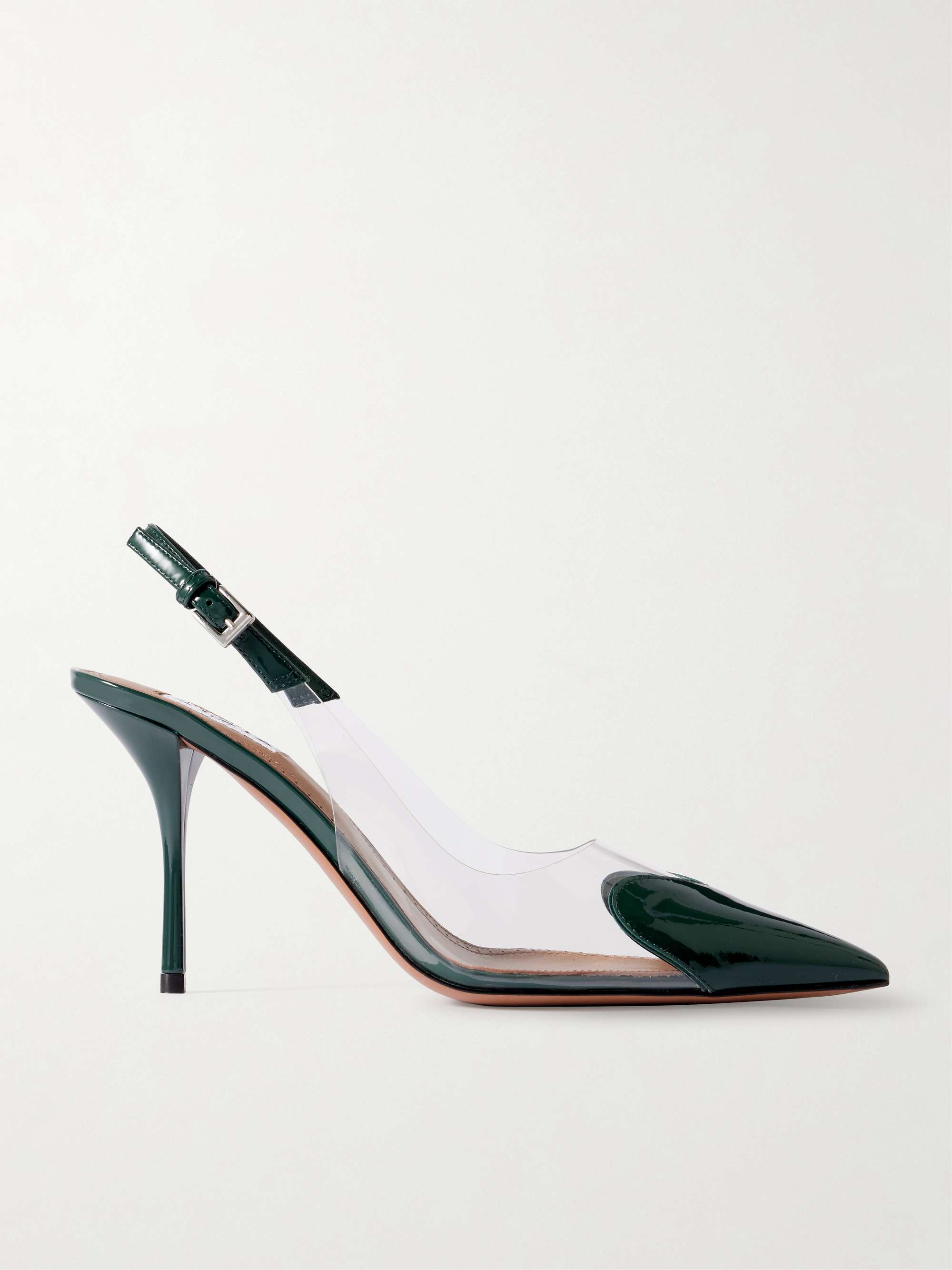 Elegant Clear Slingback Heels – Emerald Green Pointed Toe