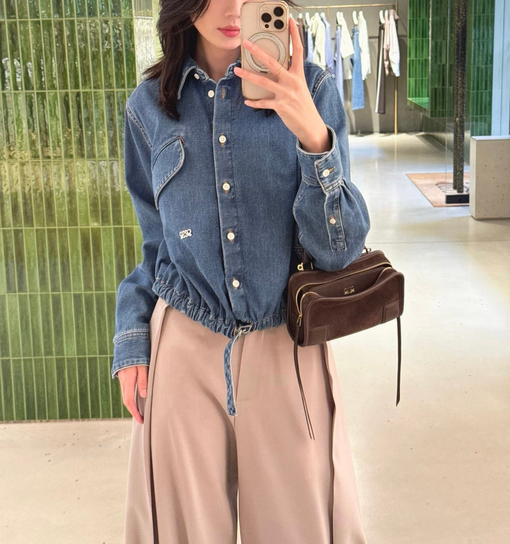 Chic Cropped Denim Button-Up Jacket